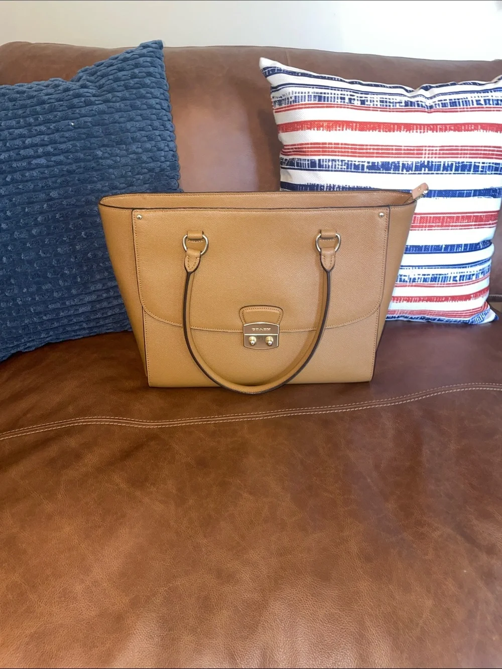Coach Tan Saffiano Leather Top-Handle Satchel with Gold Hardware w/COA